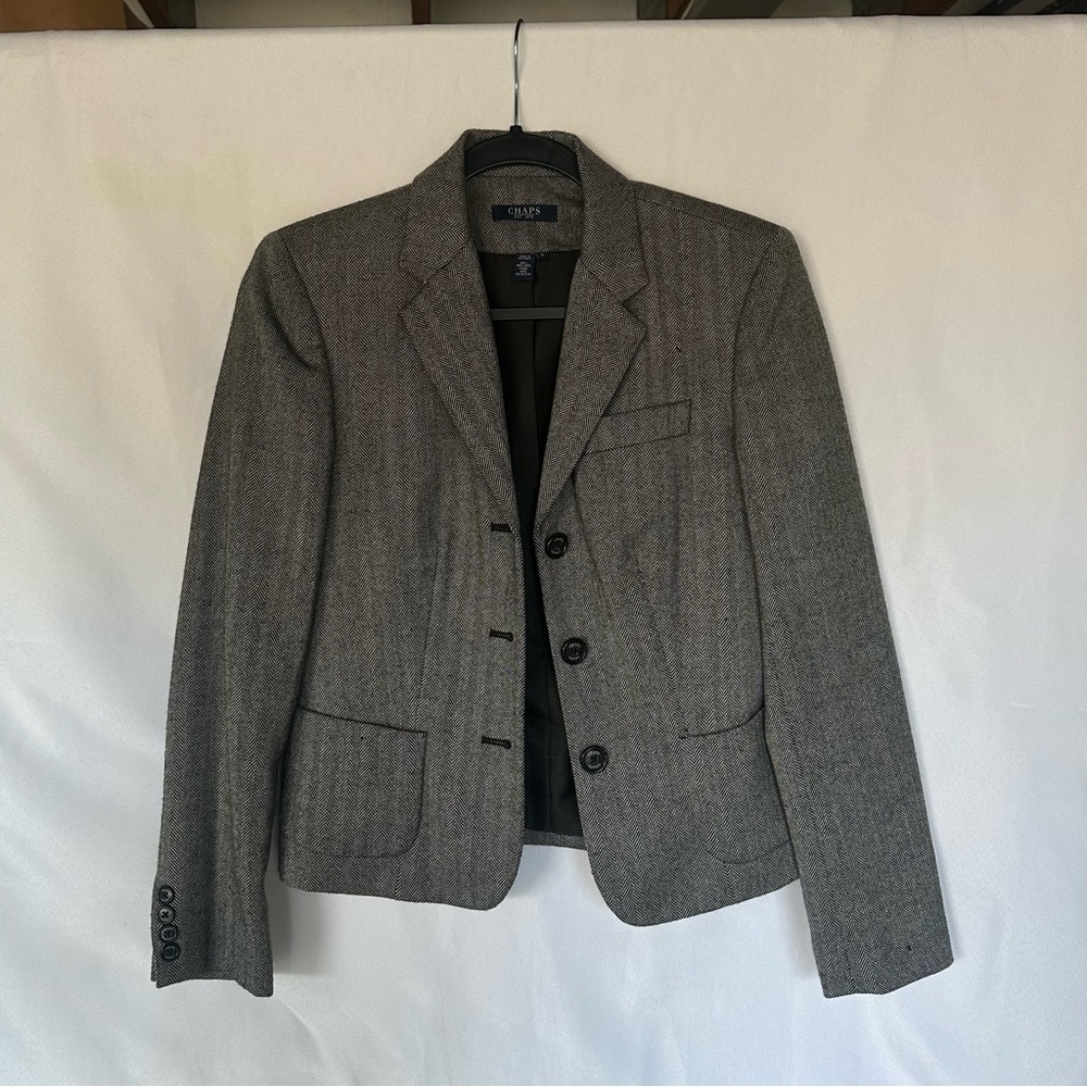 Chaps Charcoal Gray Vintage Blazer 100% Wool Sz Small